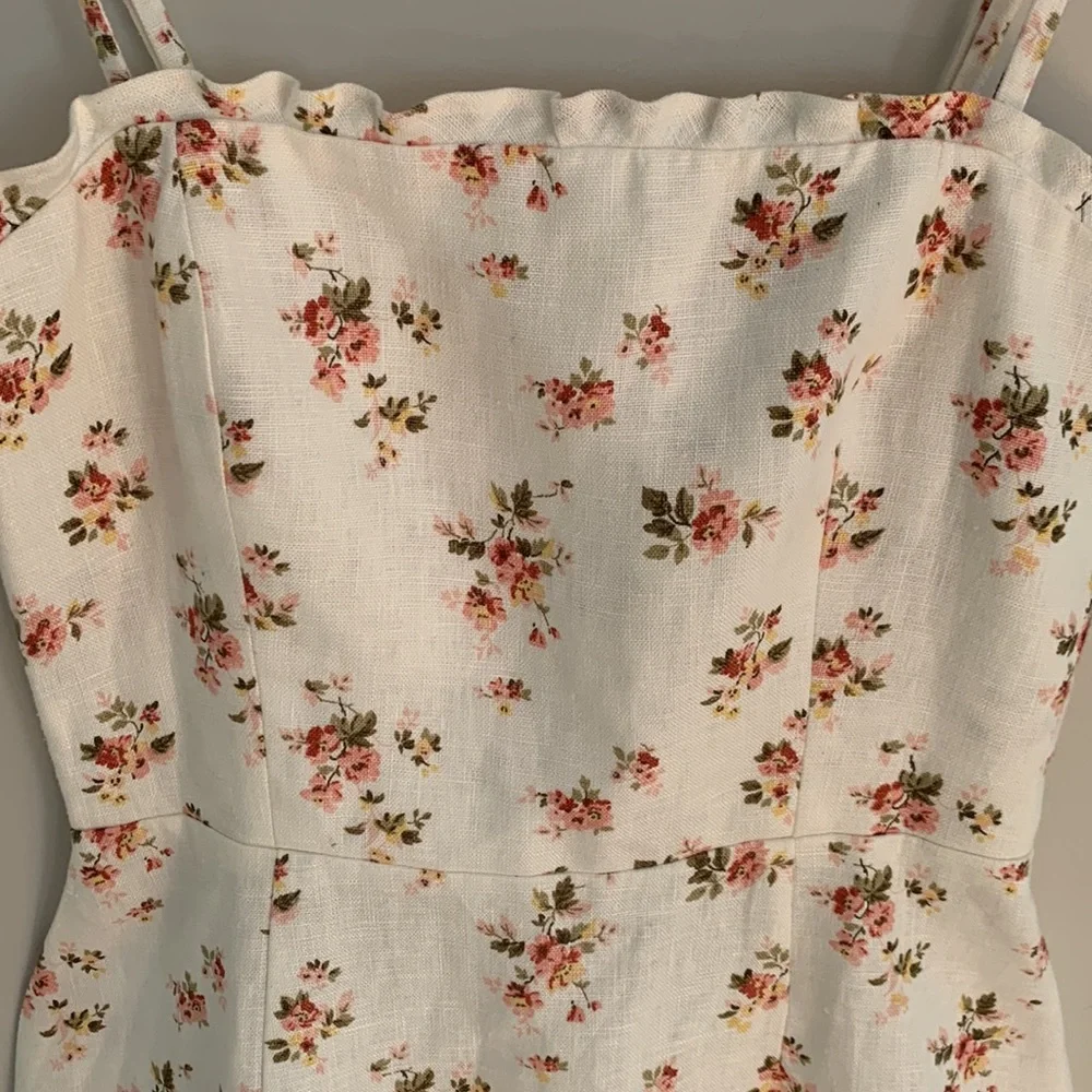 Reformation White Floral Mini Dress with Pink & Green Accents - Picture 3 of 11